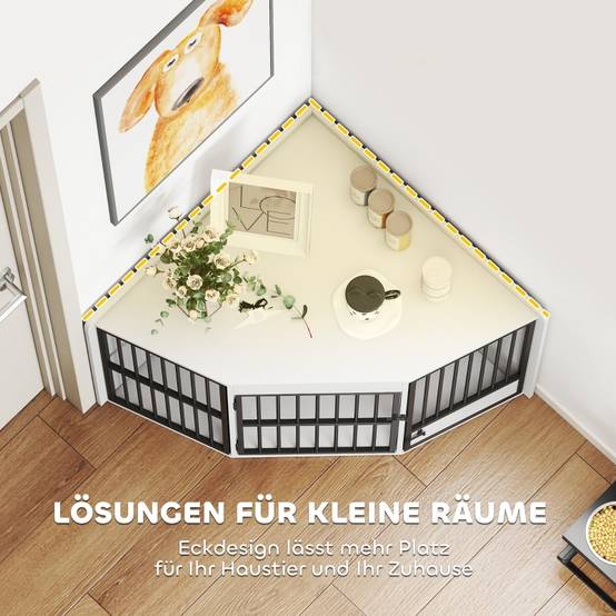 Cage pour chien intérieur angle 113 x 80 x 64 cm MDF et acier blanc - PANGIVO - Image 5