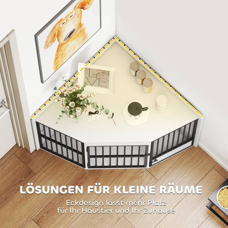 Cage pour chien intérieur angle 113 x 80 x 64 cm MDF et acier blanc - PANGIVO - Image 5