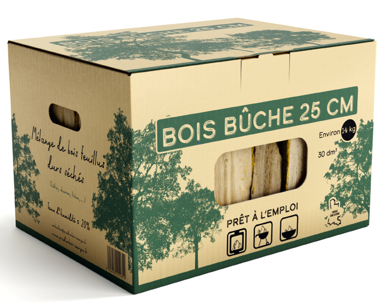 No name  - Carton bûches de bois extra-sec 25 cm, 30 dm3, 14 KG - Image 1