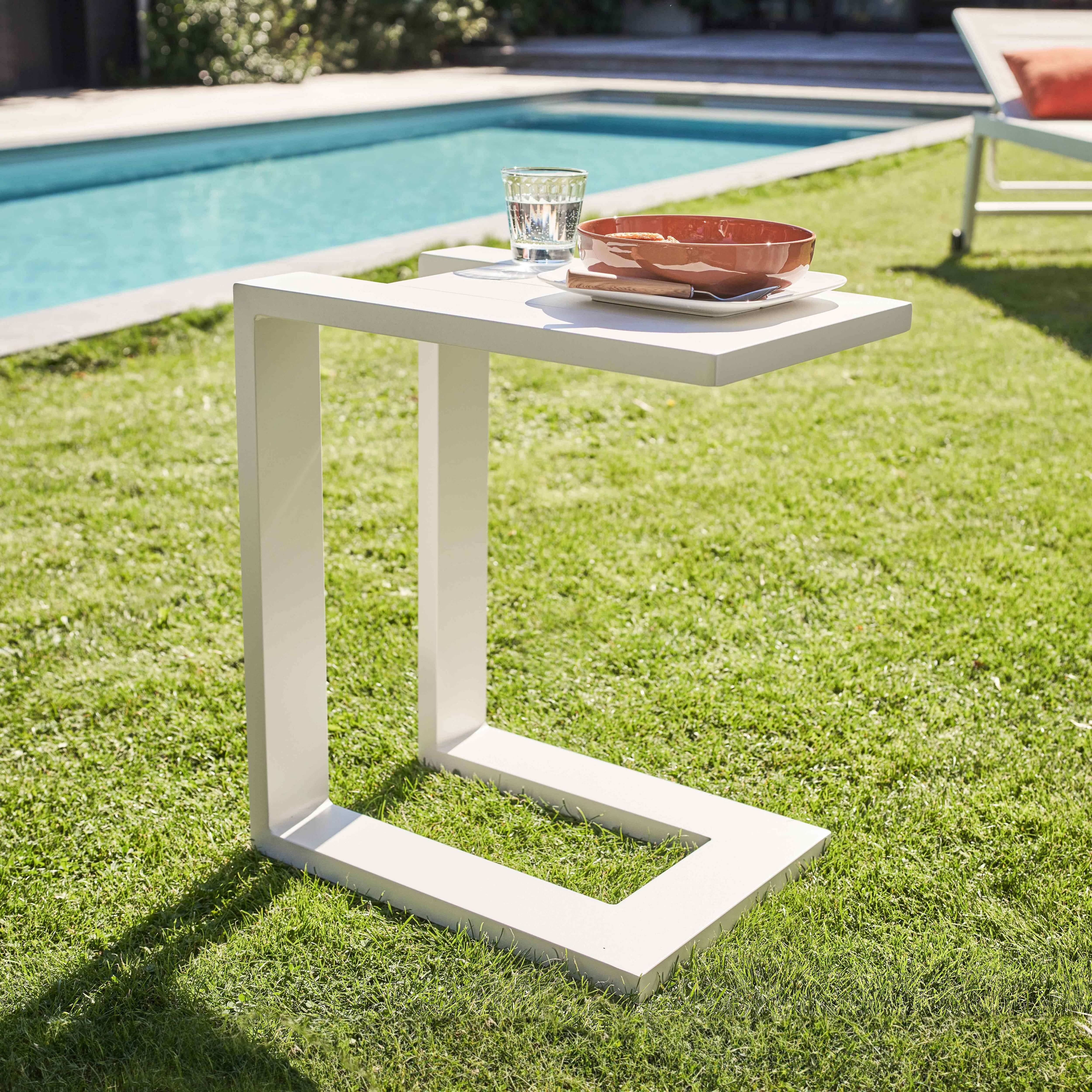 Oviala - Tablette pour bain de soleil en aluminium blanc Galapagos - Oviala - Imagen 2
