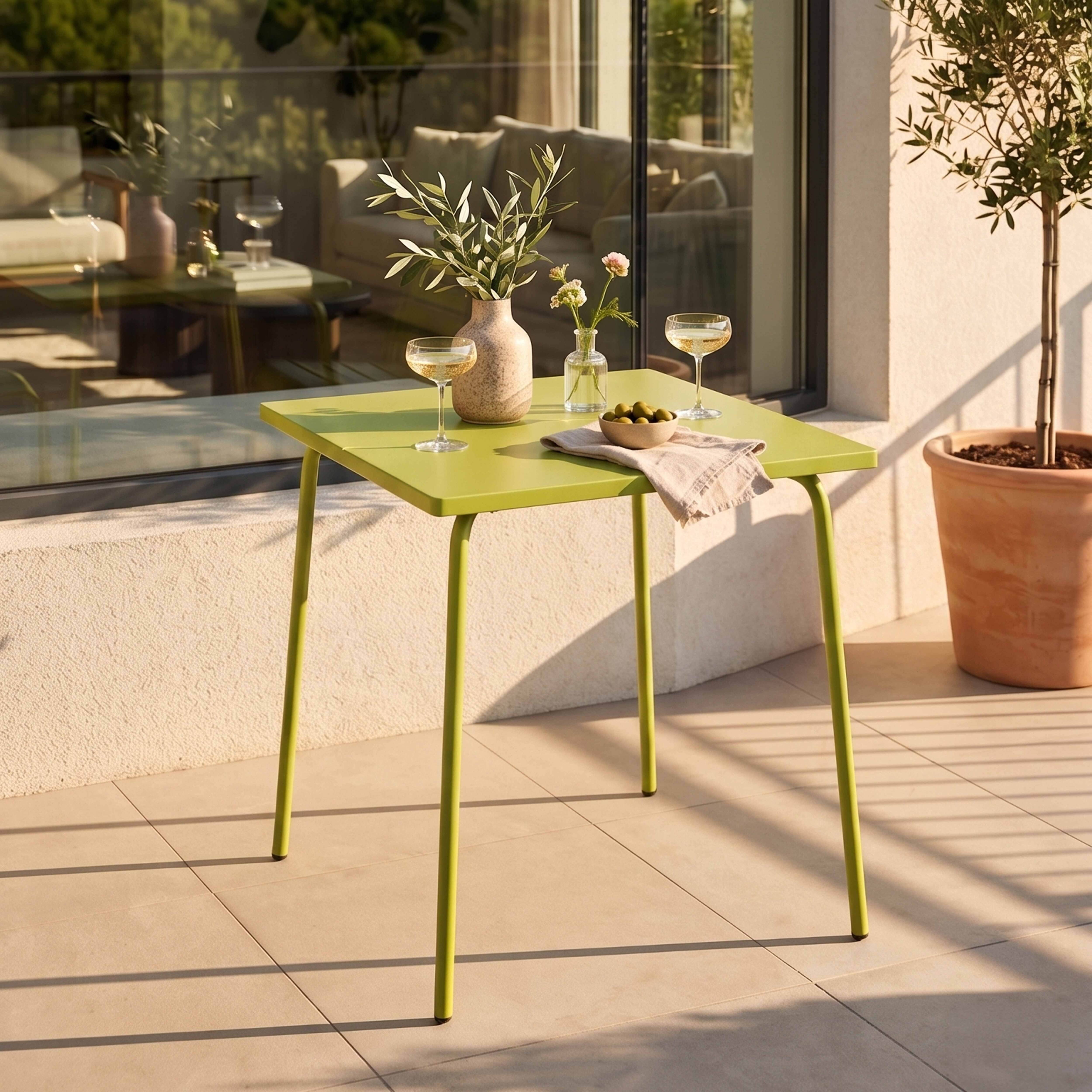 Oviala - Table de jardin carrée en métal 4 places 70 cm vert Palavas - Oviala - Imagen 2