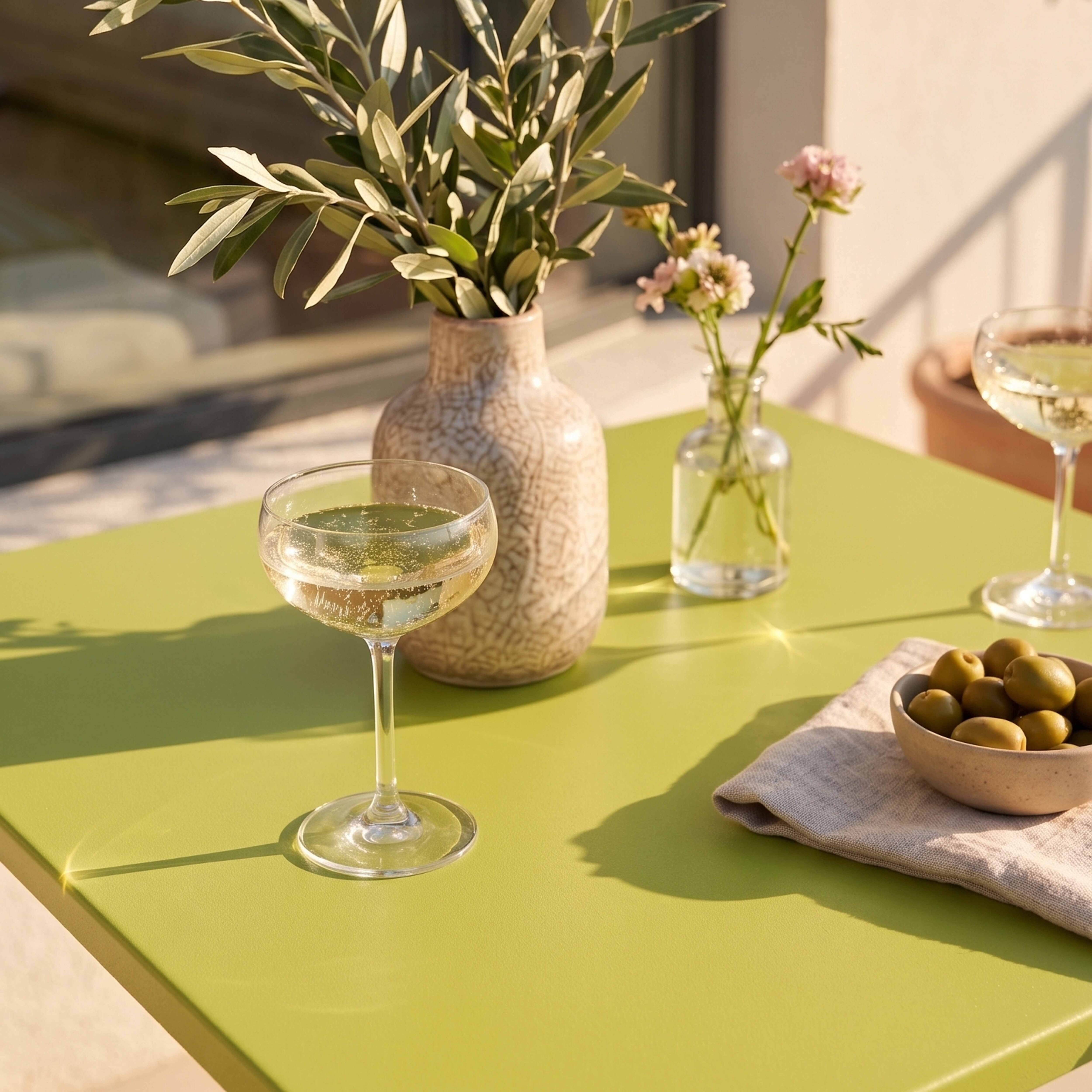Oviala - Table de jardin carrée en métal 4 places 70 cm vert Palavas - Oviala - Imagen 3