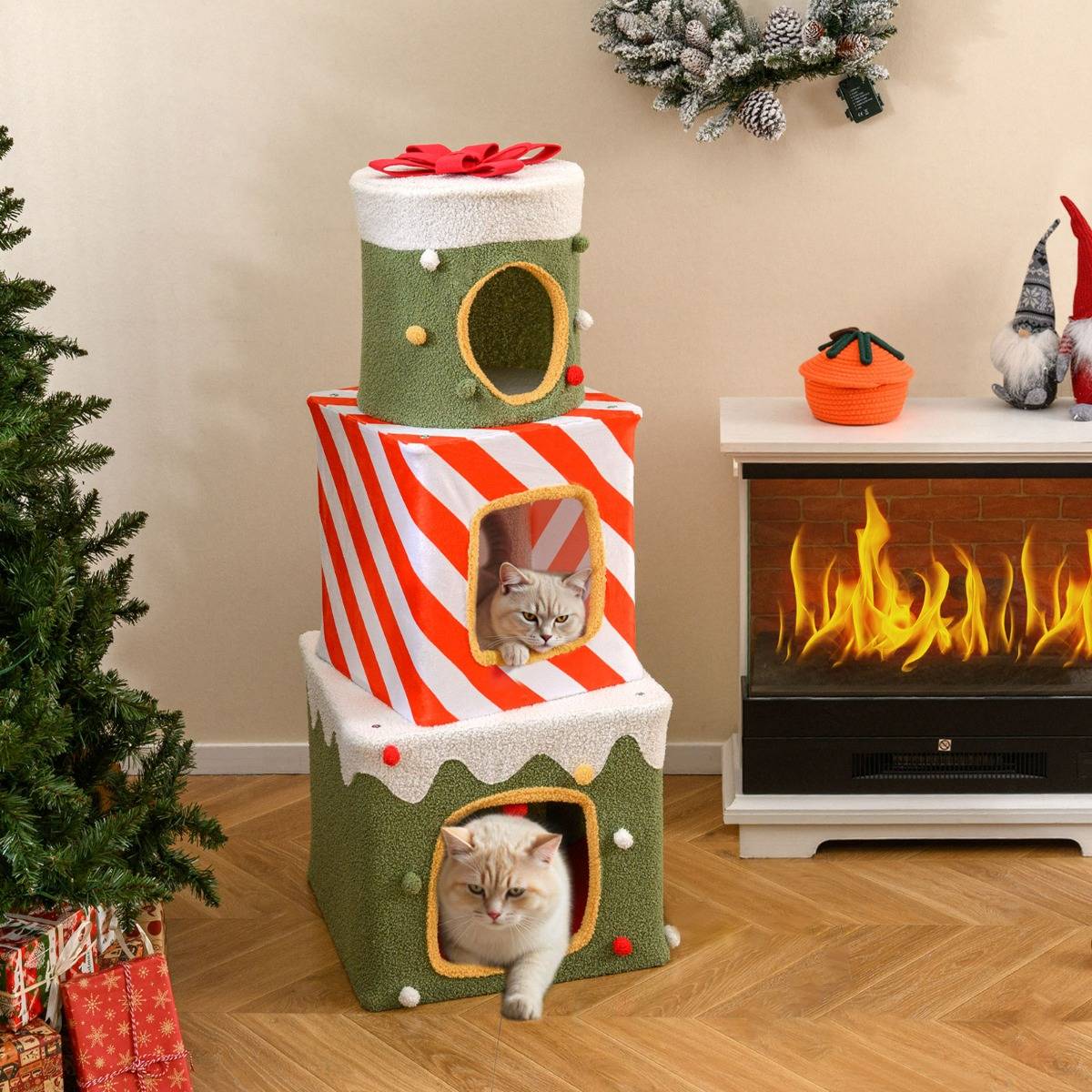 Maison Chic - Arbre à Chat de Noël pour Chats Meuble d'Escalade pour Chats Mignon de 120cm avec 3 Condos & Caver - Image 2