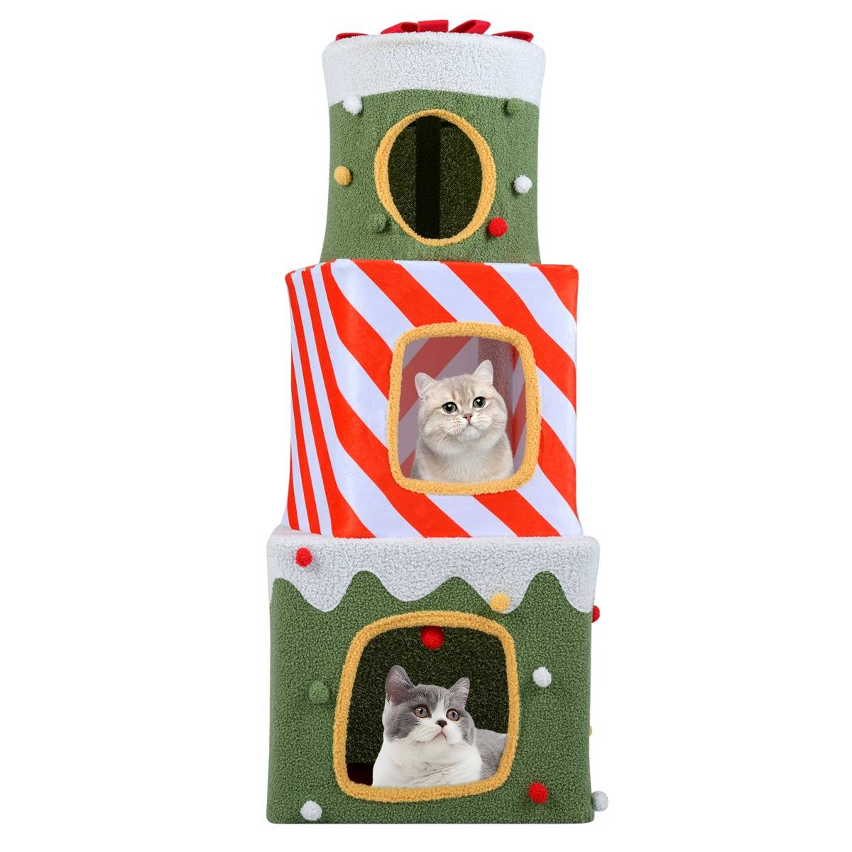 Maison Chic - Arbre à Chat de Noël pour Chats Meuble d'Escalade pour Chats Mignon de 120cm avec 3 Condos & Caver - Image 1
