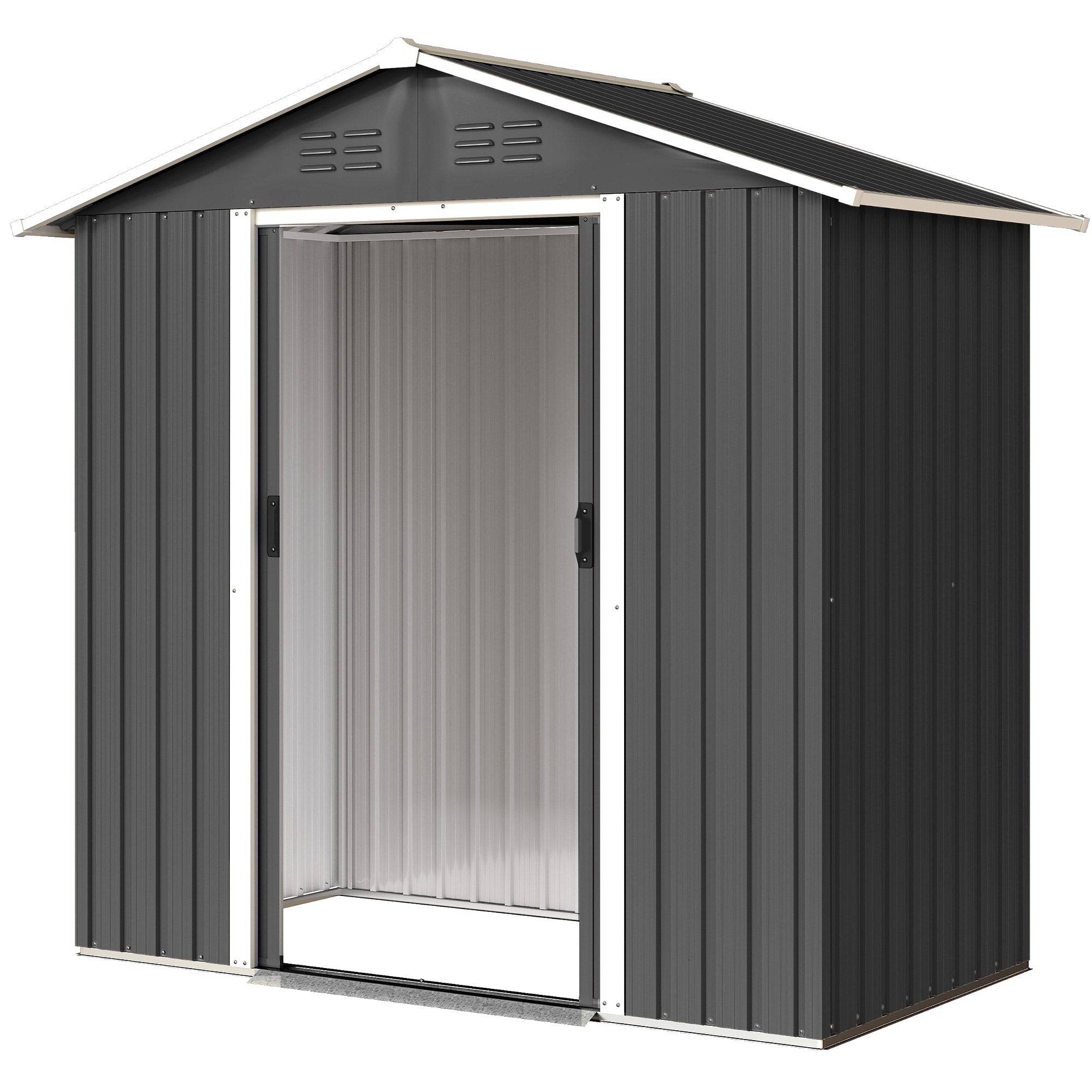 Helloshop26 - Abri de jardin rangement extérieur 194 x 107 x 191 cm double porte coulissante ventilé moderne design en acier gris foncé