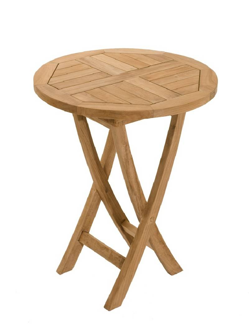 FUN - Table de jardin 2 personnes, ronde pliante 60x60cm en bois Teck - Image 1