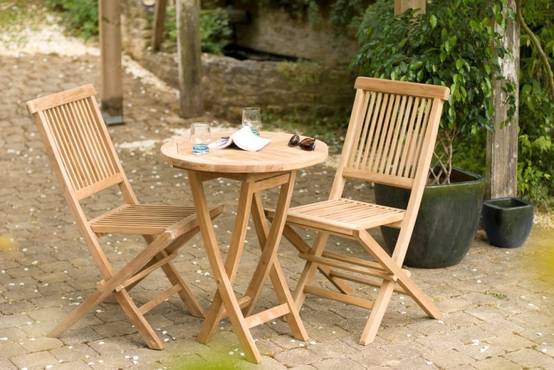 FUN - Table de jardin 2 personnes, ronde pliante 60x60cm en bois Teck - Image 2