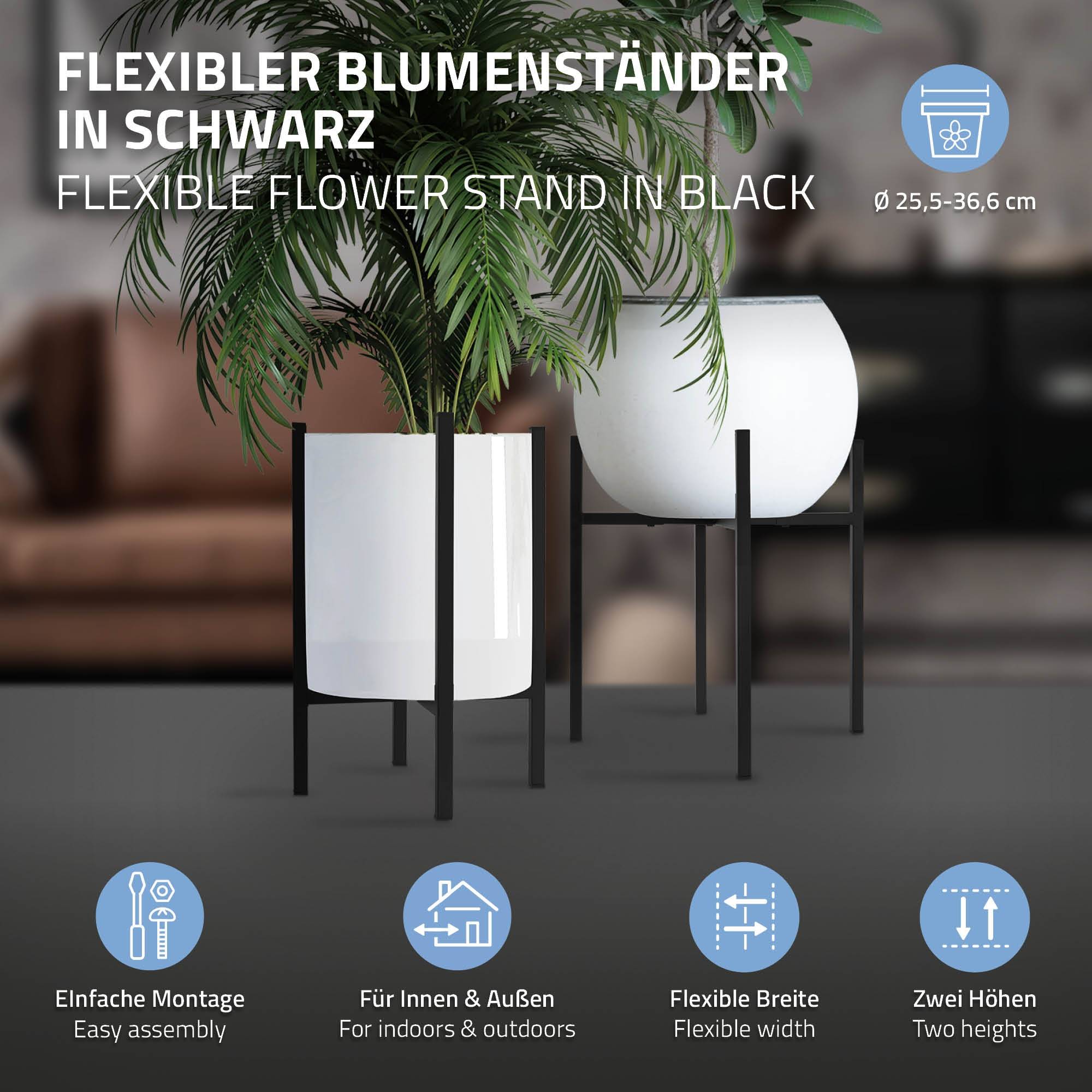 Ml-Design - Porte-fleurs noir réglable support plantes métal pot à fleurs design intemporel - Imagen 2