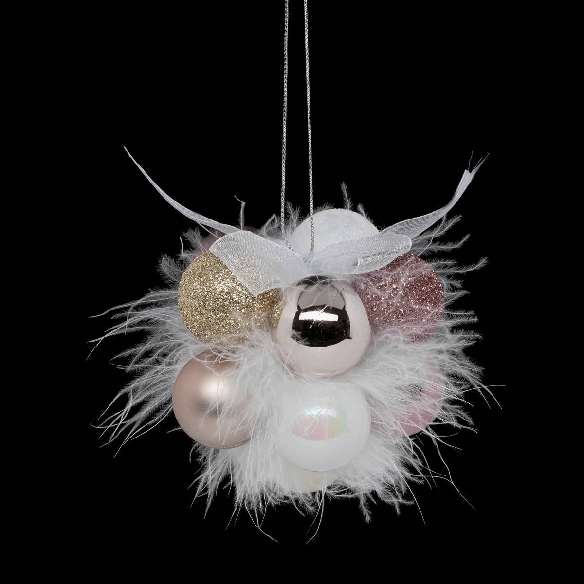 Fééric Lights & Christmas - Grappe de 11 Boules de Noël à suspendre déco rose et blanc