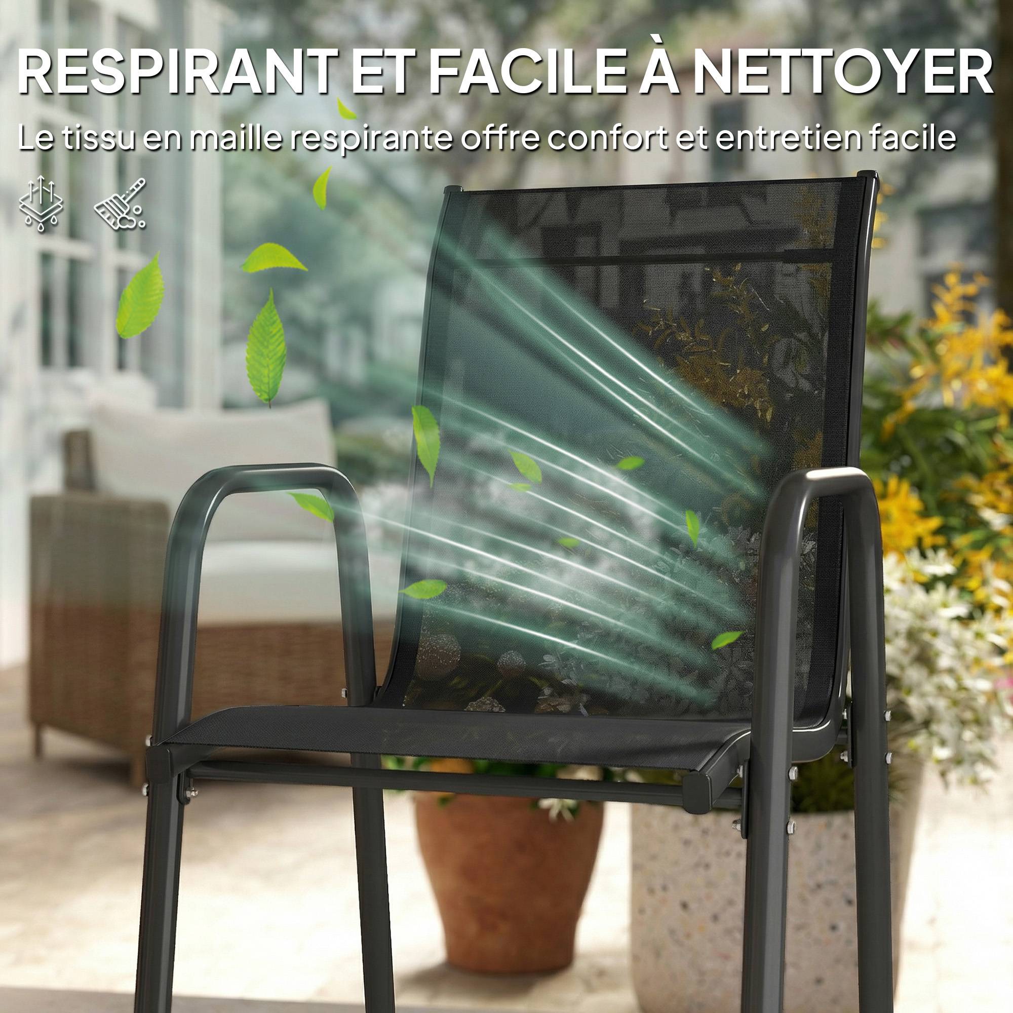 Outsunny - Lot de 4 Chaises de Jardin Extérieures Empilables - Accoudoirs et Dossier Haut - Cadre en Métal - 51x69x87cm - Noir - Outsunny - Image 5