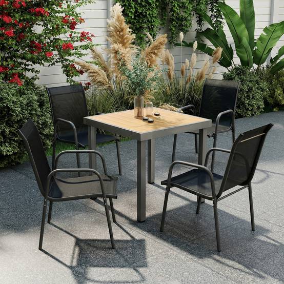 Outsunny - Lot de 4 Chaises de Jardin Extérieures Empilables - Accoudoirs et Dossier Haut - Cadre en Métal - 51x69x87cm - Noir - Outsunny - Image 2