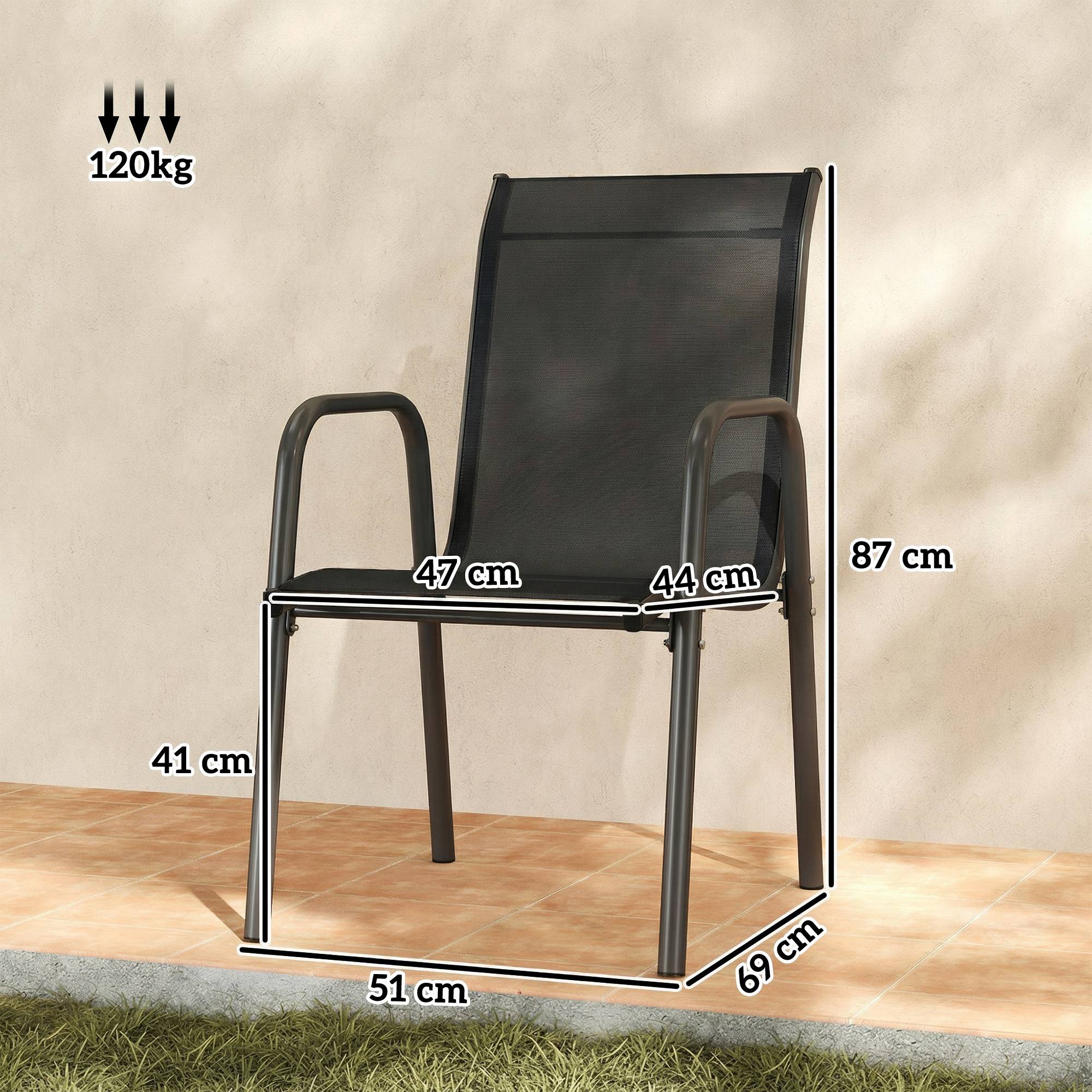 Outsunny - Lot de 4 Chaises de Jardin Extérieures Empilables - Accoudoirs et Dossier Haut - Cadre en Métal - 51x69x87cm - Noir - Outsunny - Image 3