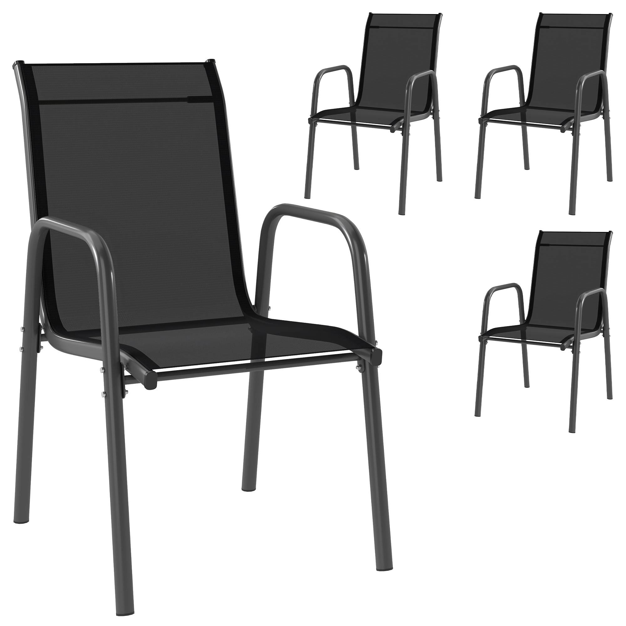 Outsunny - Lot de 4 Chaises de Jardin Extérieures Empilables - Accoudoirs et Dossier Haut - Cadre en Métal - 51x69x87cm - Noir - Outsunny - Image 1