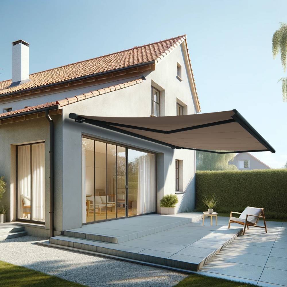 Store banne coffre MEEL 6,00x3,50m (Manuelle - Taupe - Gris anthracite) - Alia Productions - Imagen 1