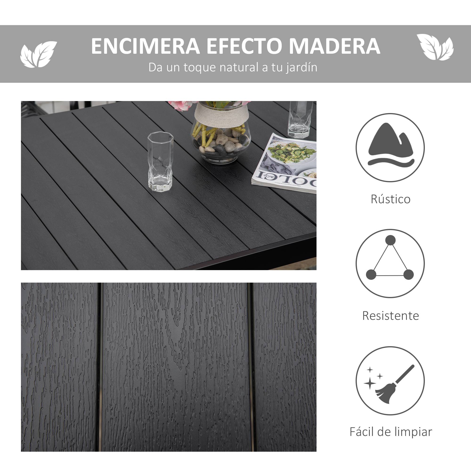 Table de jardin rectangulaire pour 6 personnes, table à manger extérieure 140x90x74 cm, plateau lattes, structure aluminium noir - Image 7
