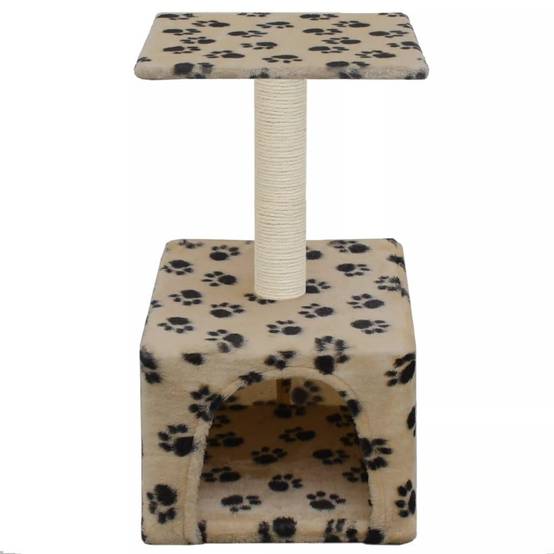 Helloshop26 - Arbre à chat griffoir grattoir niche jouet animaux peluché en sisal 55 cm beige motif de pattes - Image 1