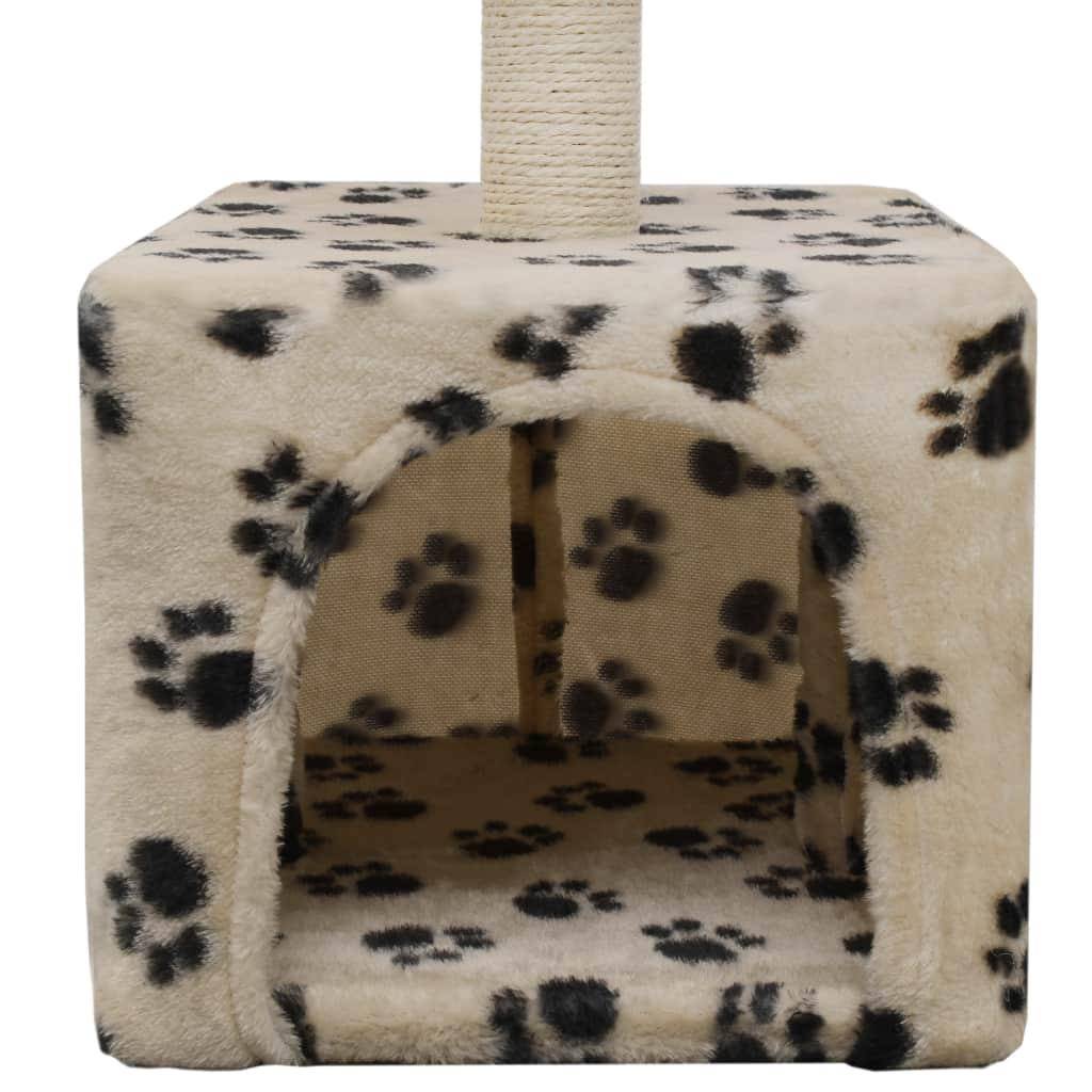 Helloshop26 - Arbre à chat griffoir grattoir niche jouet animaux peluché en sisal 55 cm beige motif de pattes - Imagen 4