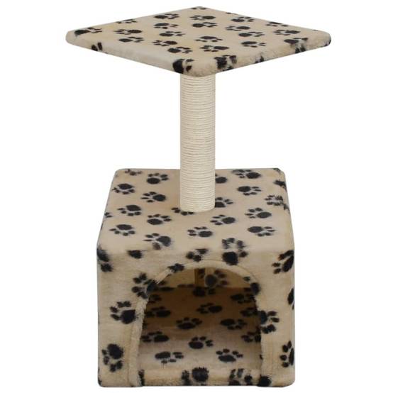 Helloshop26 - Arbre à chat griffoir grattoir niche jouet animaux peluché en sisal 55 cm beige motif de pattes - Image 2