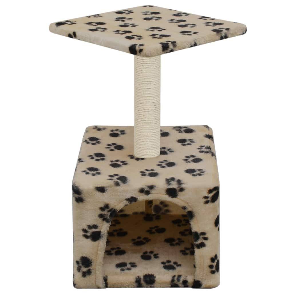 Helloshop26 - Arbre à chat griffoir grattoir niche jouet animaux peluché en sisal 55 cm beige motif de pattes - Imagen 2