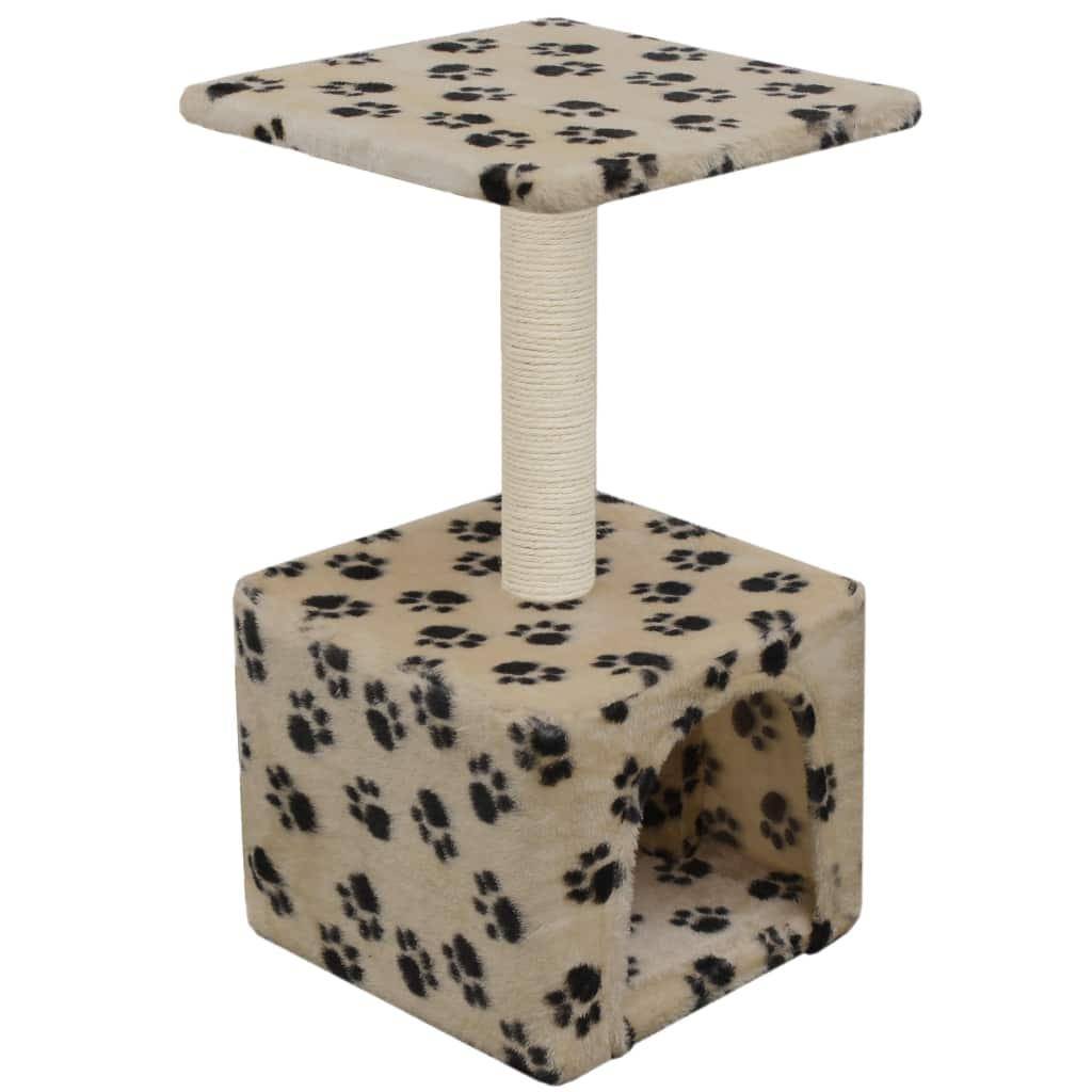 Helloshop26 - Arbre à chat griffoir grattoir niche jouet animaux peluché en sisal 55 cm beige motif de pattes - Image 3