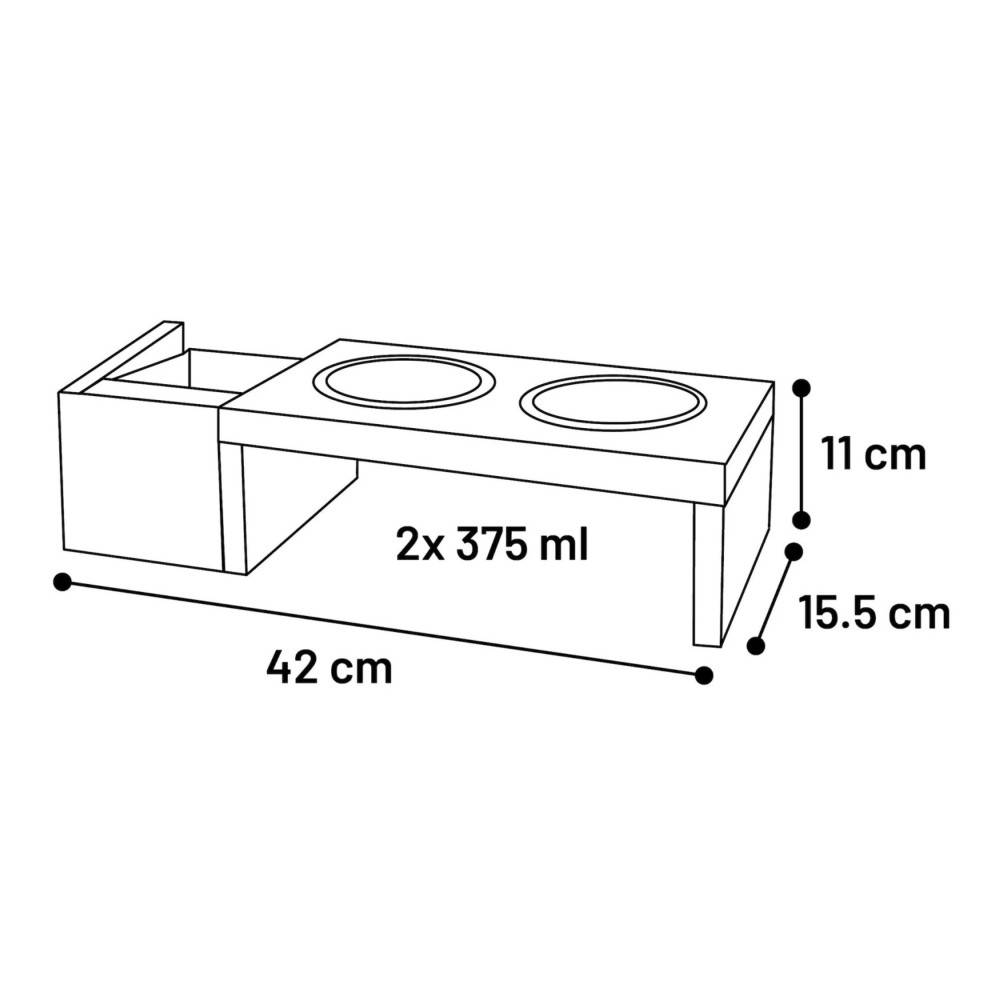 Gamelles avec support bois et bac pour herbe à chat, 42 cm, pour chat - Imagen 4