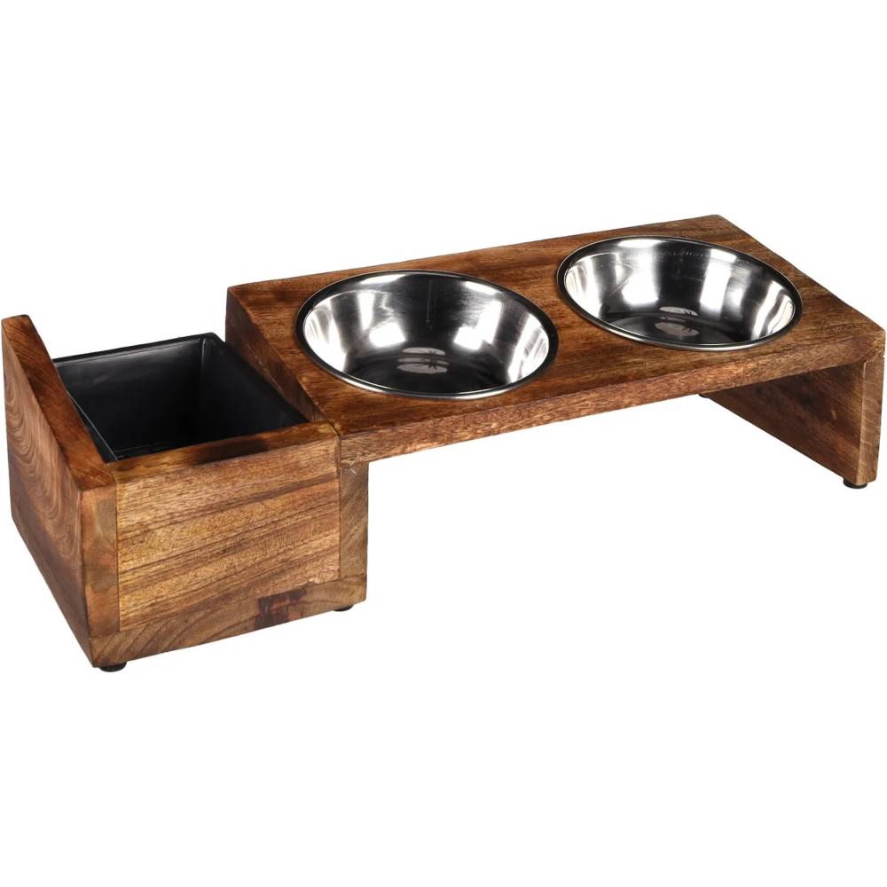 Gamelles avec support bois et bac pour herbe à chat, 42 cm, pour chat - Imagen 3
