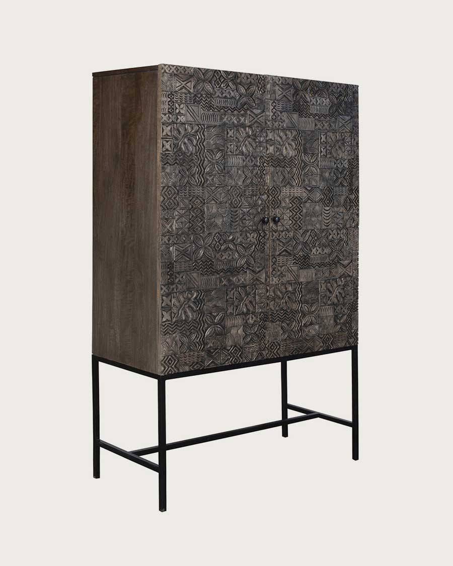 Hawaï - Armoire noire en manguier massif sculpté - UNIQKA - Imagen 1