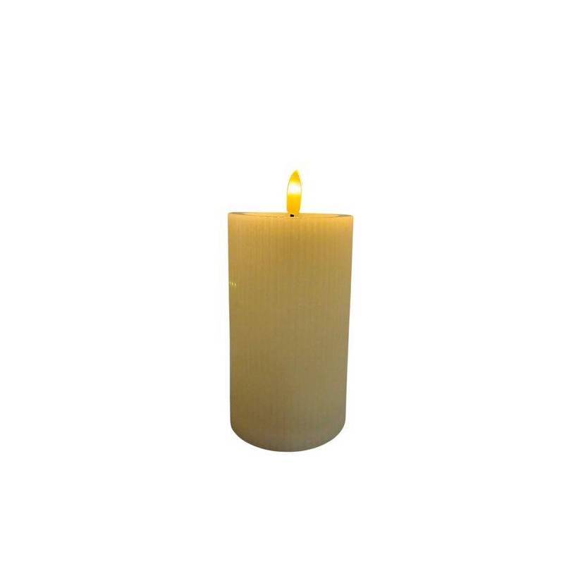 Lotti - Bougie LED extérieur IP44 cylindrique avec nervures ø7,5cm H12,5cm effet cire Ivoire blanc chaud à piles - Image 4