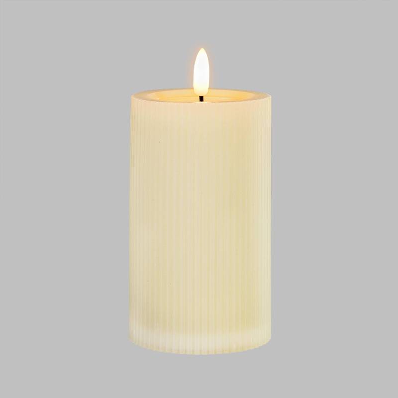 Lotti - Bougie LED extérieur IP44 cylindrique avec nervures ø7,5cm H12,5cm effet cire Ivoire blanc chaud à piles - Image 1