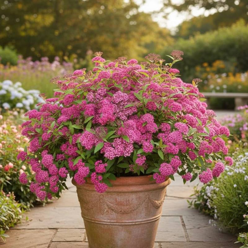 Spirée du Japon Anthony Waterer, Spiraea à fleurs Rose - feuillage Caduc - Pot de 3L - 20/40 cm-  hauteur à maturité De 0,50 m à 1,00 m - Imagen 9