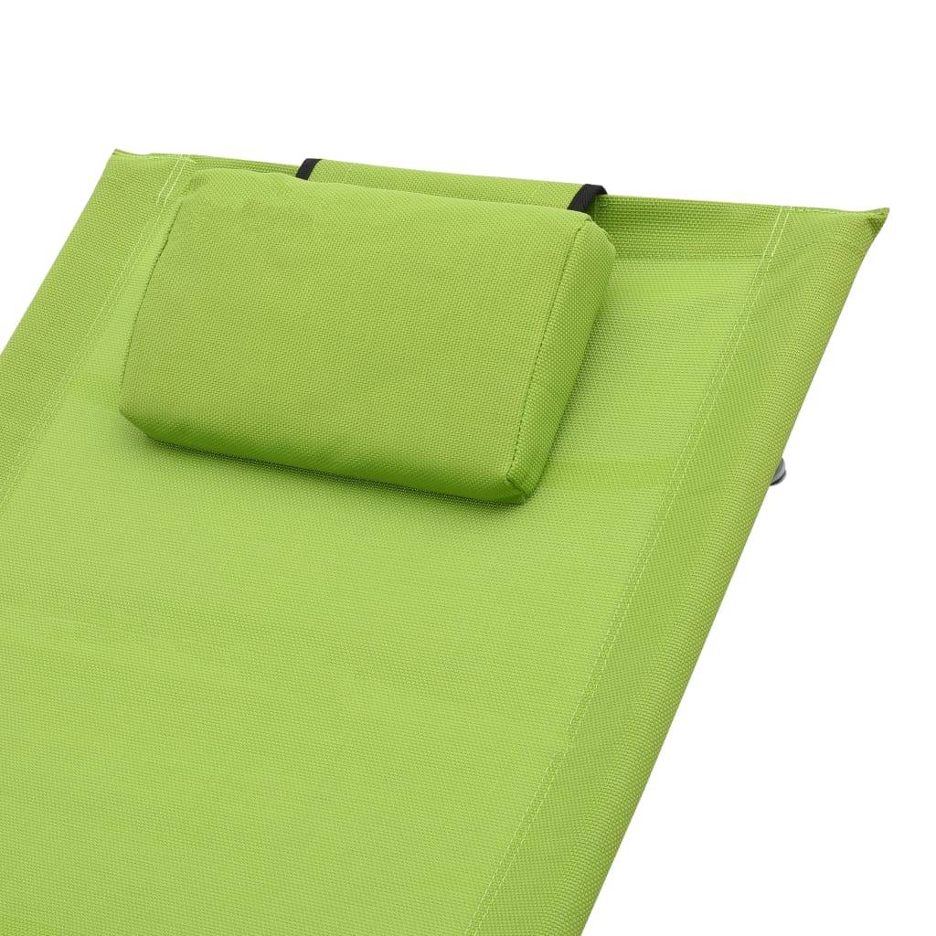 Helloshop26 - Transat chaise longue bain de soleil lit de jardin terrasse meuble d'extérieur avec oreiller vert textilène - Imagen 5