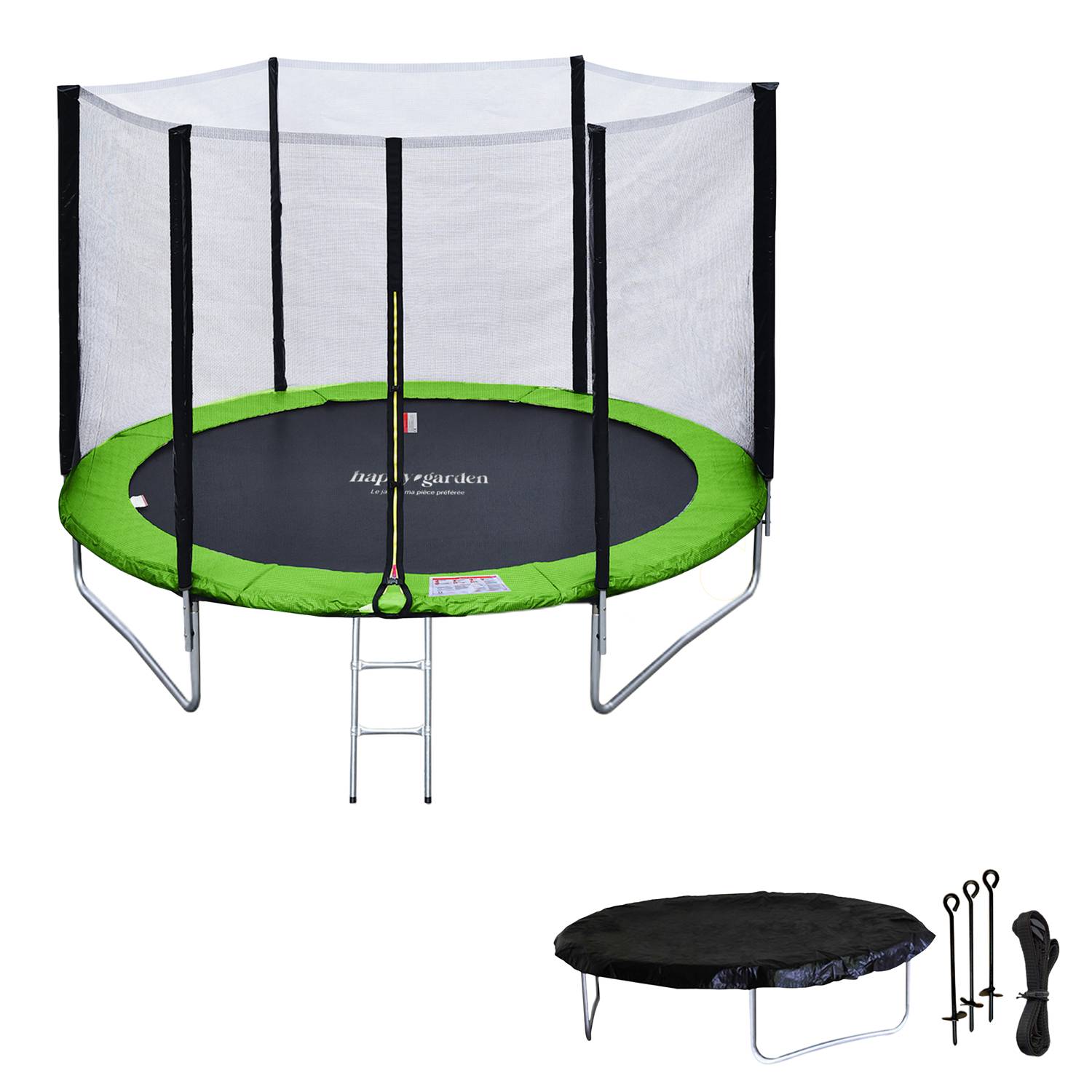 Happy Garden - Pack Premium Trampoline 180cm réversible bleu / vert CAIRNS + filet, échelle, bâche et kit d'ancrage - HAPPY GARDEN - Imagen 2