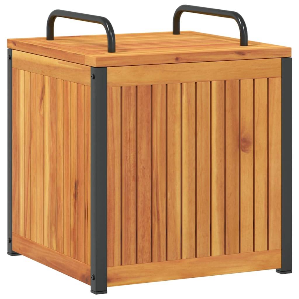 Petit Coffre de Rangement Bois d'Acacia Massif et Acier pour Jardin Patio Brun 45x45x53 cm – ComfortXL Outdoor Living - Image 2