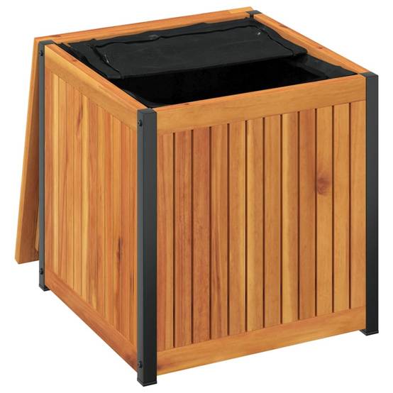 Petit Coffre de Rangement Bois d'Acacia Massif et Acier pour Jardin Patio Brun 45x45x53 cm – ComfortXL Outdoor Living - Image 8