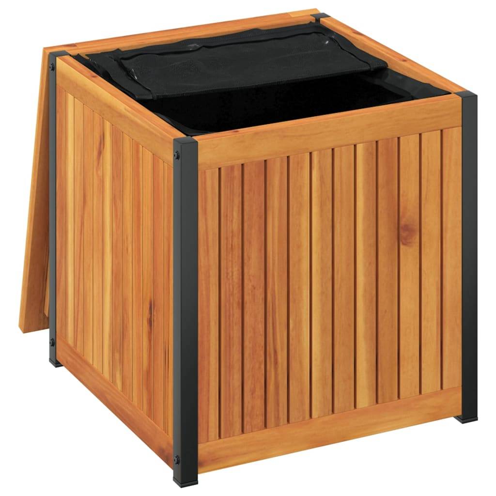 Petit Coffre de Rangement Bois d'Acacia Massif et Acier pour Jardin Patio Brun 45x45x53 cm – ComfortXL Outdoor Living - Image 8