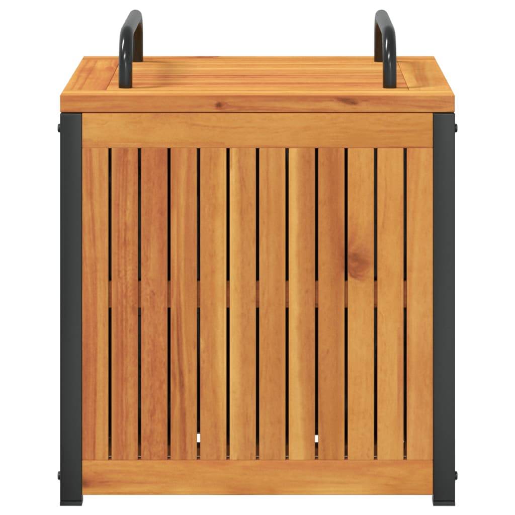 Petit Coffre de Rangement Bois d'Acacia Massif et Acier pour Jardin Patio Brun 45x45x53 cm – ComfortXL Outdoor Living - Image 5