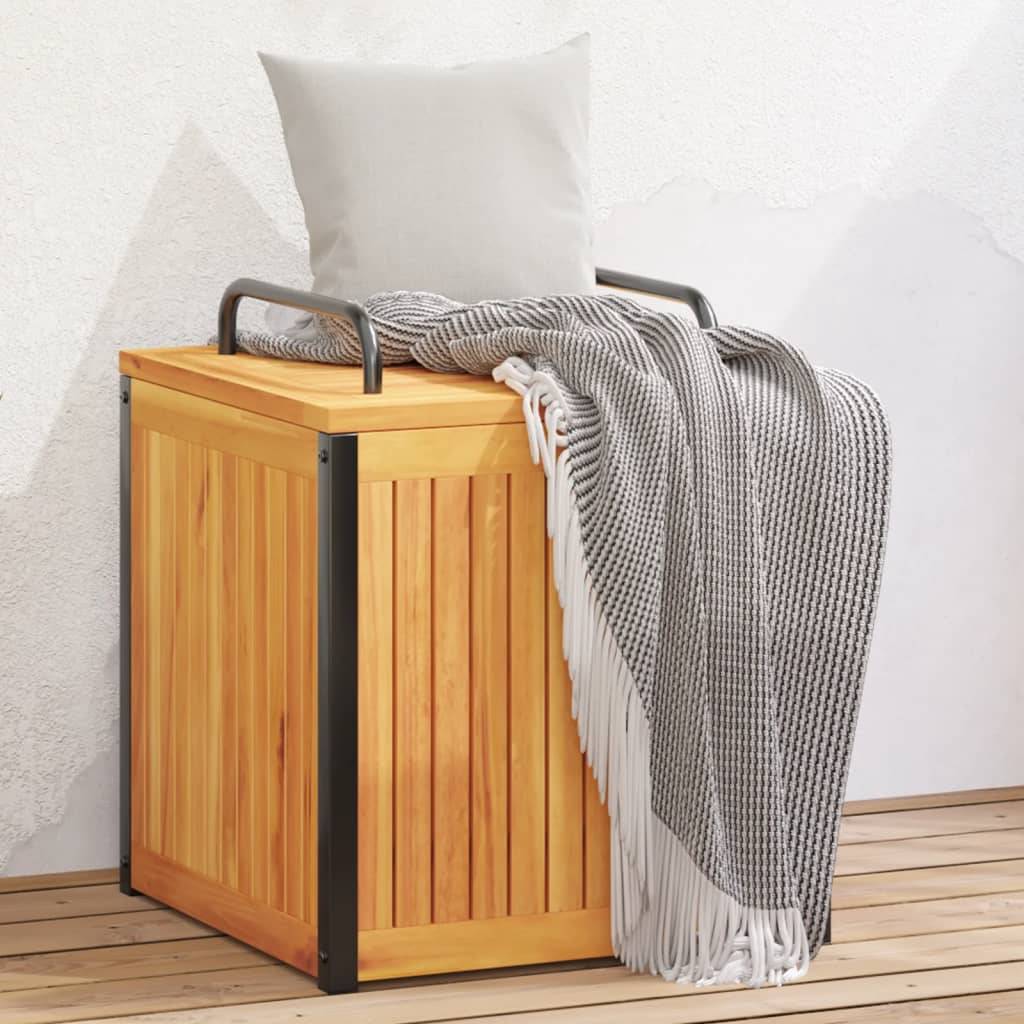 Petit Coffre de Rangement Bois d'Acacia Massif et Acier pour Jardin Patio Brun 45x45x53 cm – ComfortXL Outdoor Living - Image 1