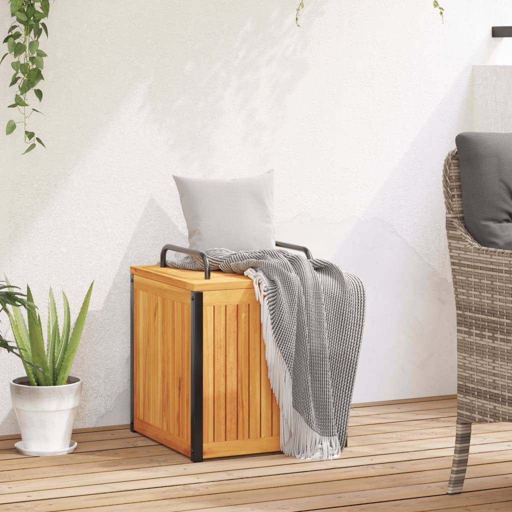 Petit Coffre de Rangement Bois d'Acacia Massif et Acier pour Jardin Patio Brun 45x45x53 cm – ComfortXL Outdoor Living - Image 3