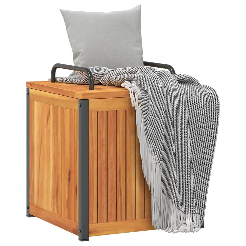 Petit Coffre de Rangement Bois d'Acacia Massif et Acier pour Jardin Patio Brun 45x45x53 cm – ComfortXL Outdoor Living - Image 4