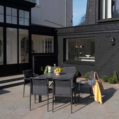 Table de jardin 4/8p en aluminium et plateau en verre Gris MODULO - Image 6