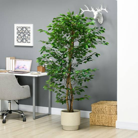 Plante artificielle ficus hauteur 1,80 m tronc branches liane lichen feuilles grand réalisme pot inclus vert - Image 9