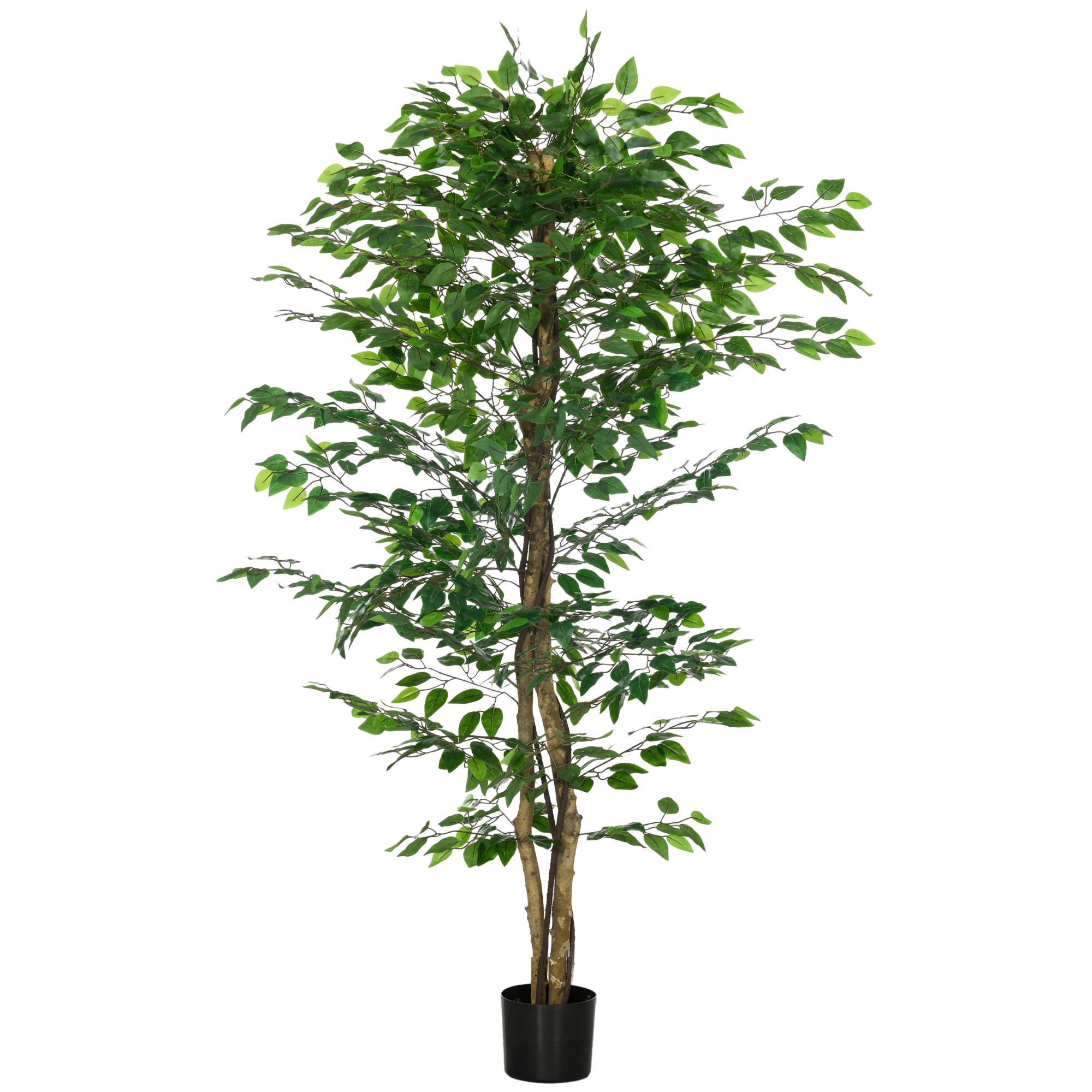 Plante artificielle ficus hauteur 1,80 m tronc branches liane lichen feuilles grand réalisme pot inclus vert - Image 2