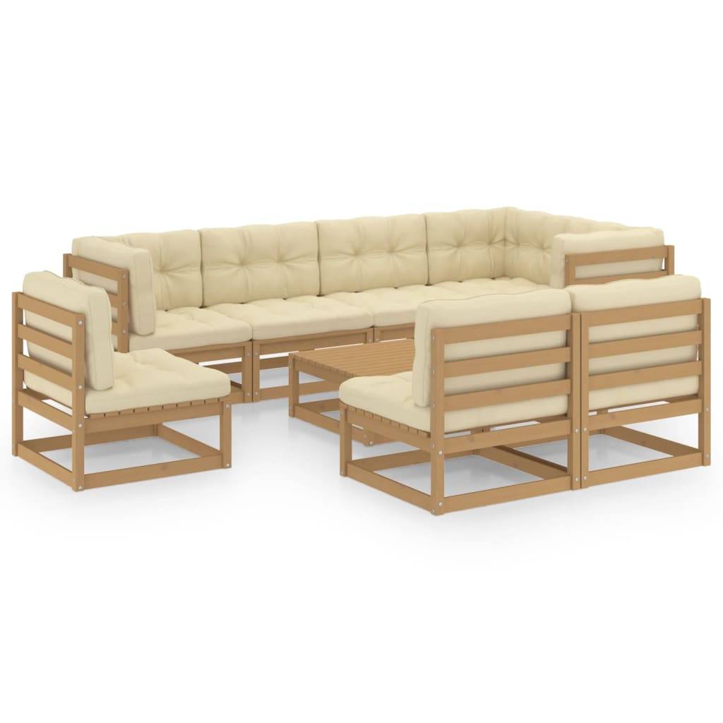 Helloshop26 - Salon de jardin meuble d'extérieur ensemble de mobilier 9 pièces avec coussins bois de pin massif - Imagen 1