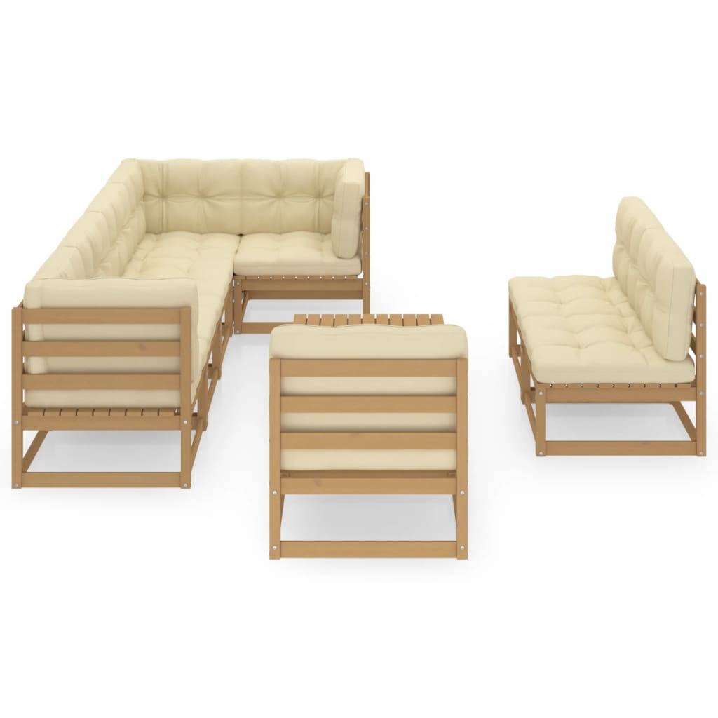 Helloshop26 - Salon de jardin meuble d'extérieur ensemble de mobilier 9 pièces avec coussins bois de pin massif - Imagen 2