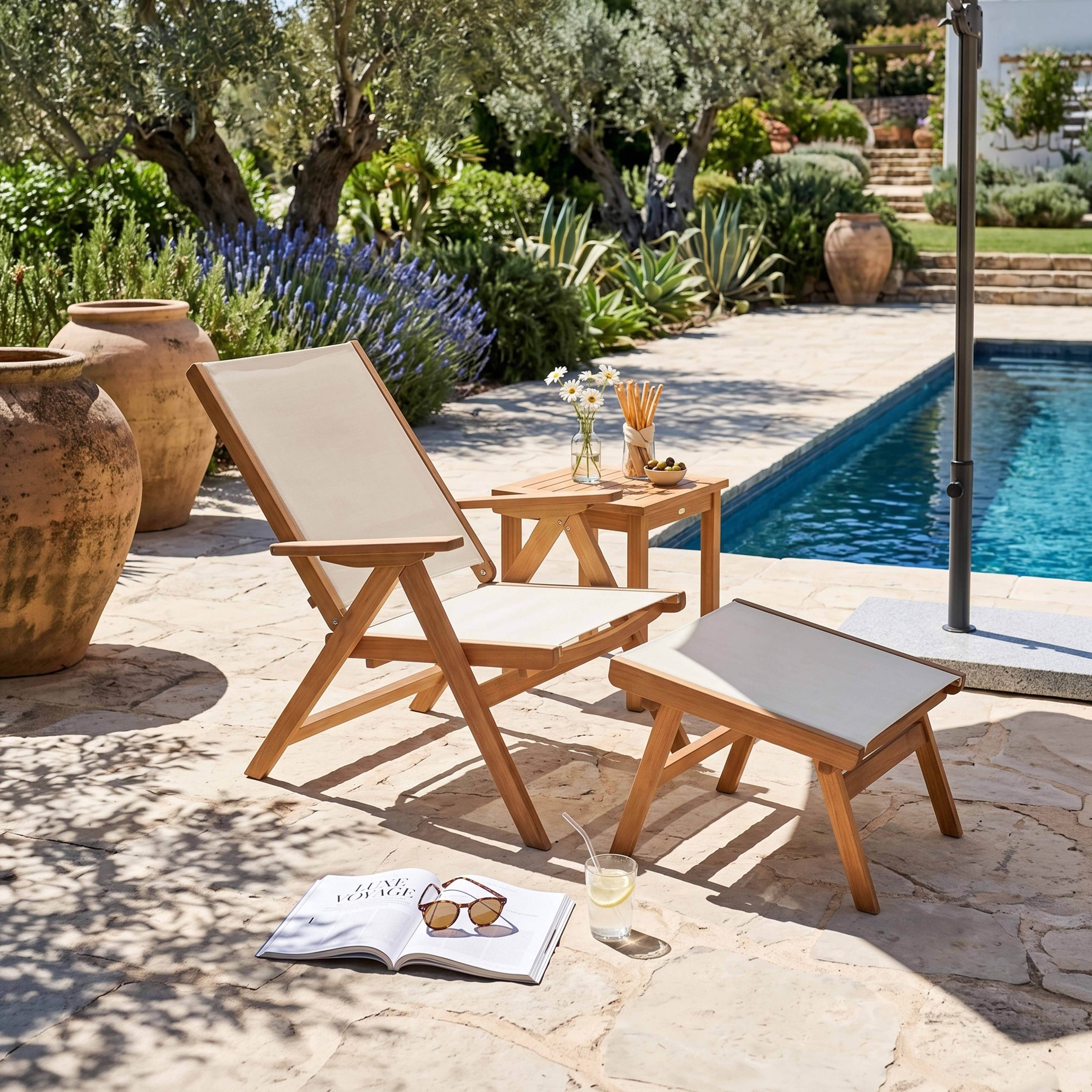 Oviala - Fauteuil relax en bois d'eucalyptus avec repose-pieds blanc Sisco - Oviala - Image 2