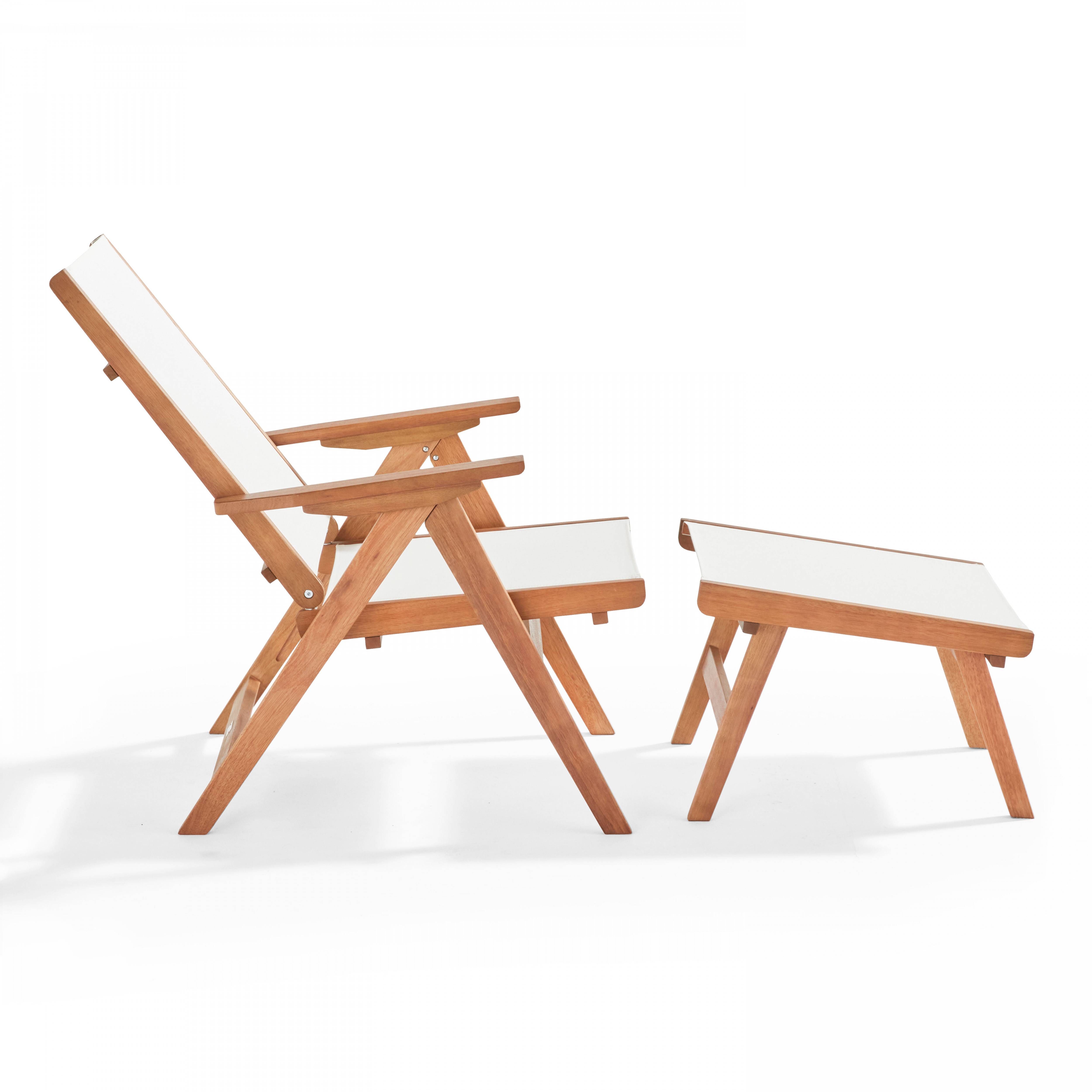 Oviala - Fauteuil relax en bois d'eucalyptus avec repose-pieds blanc Sisco - Oviala - Image 5