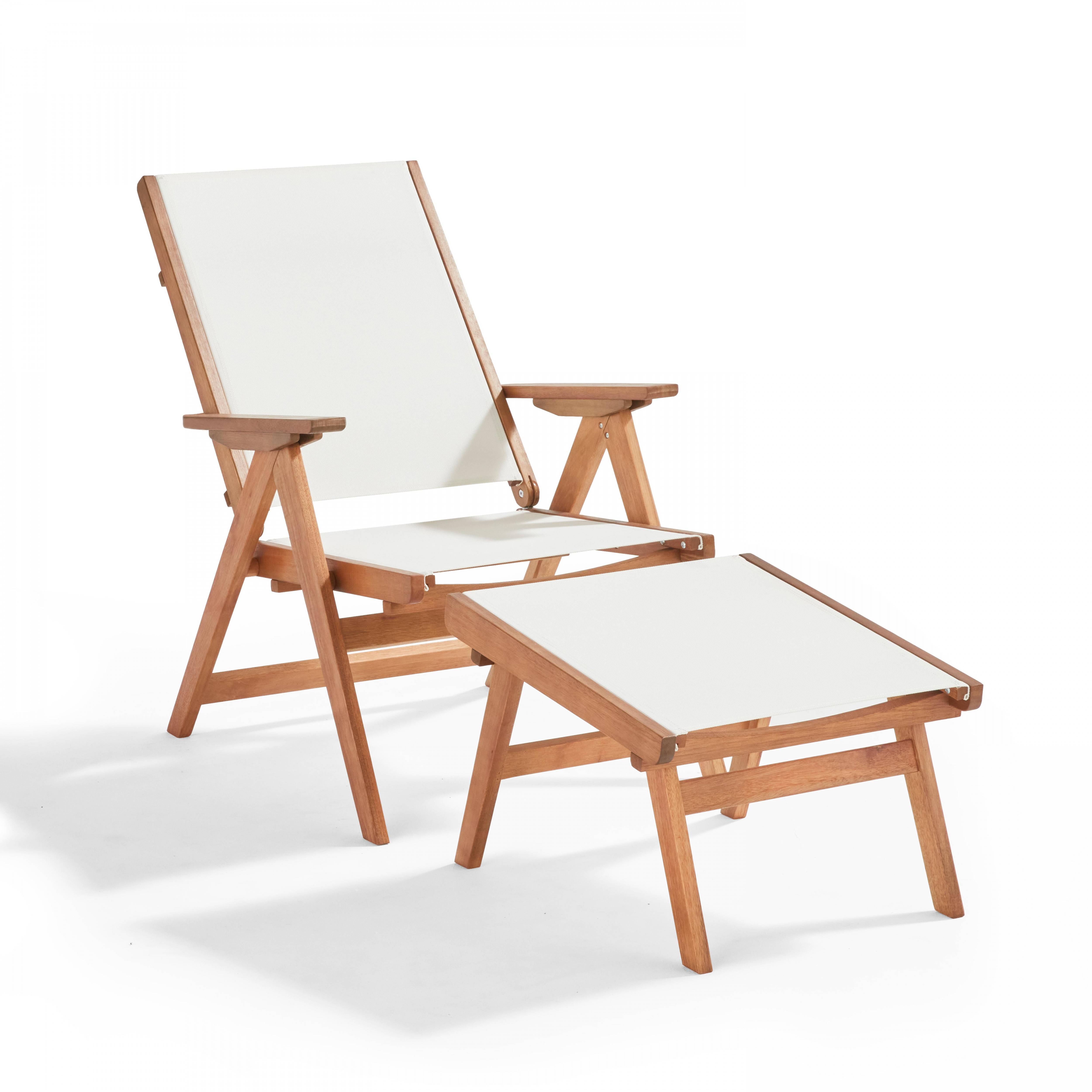 Oviala - Fauteuil relax en bois d'eucalyptus avec repose-pieds blanc Sisco - Oviala - Image 1