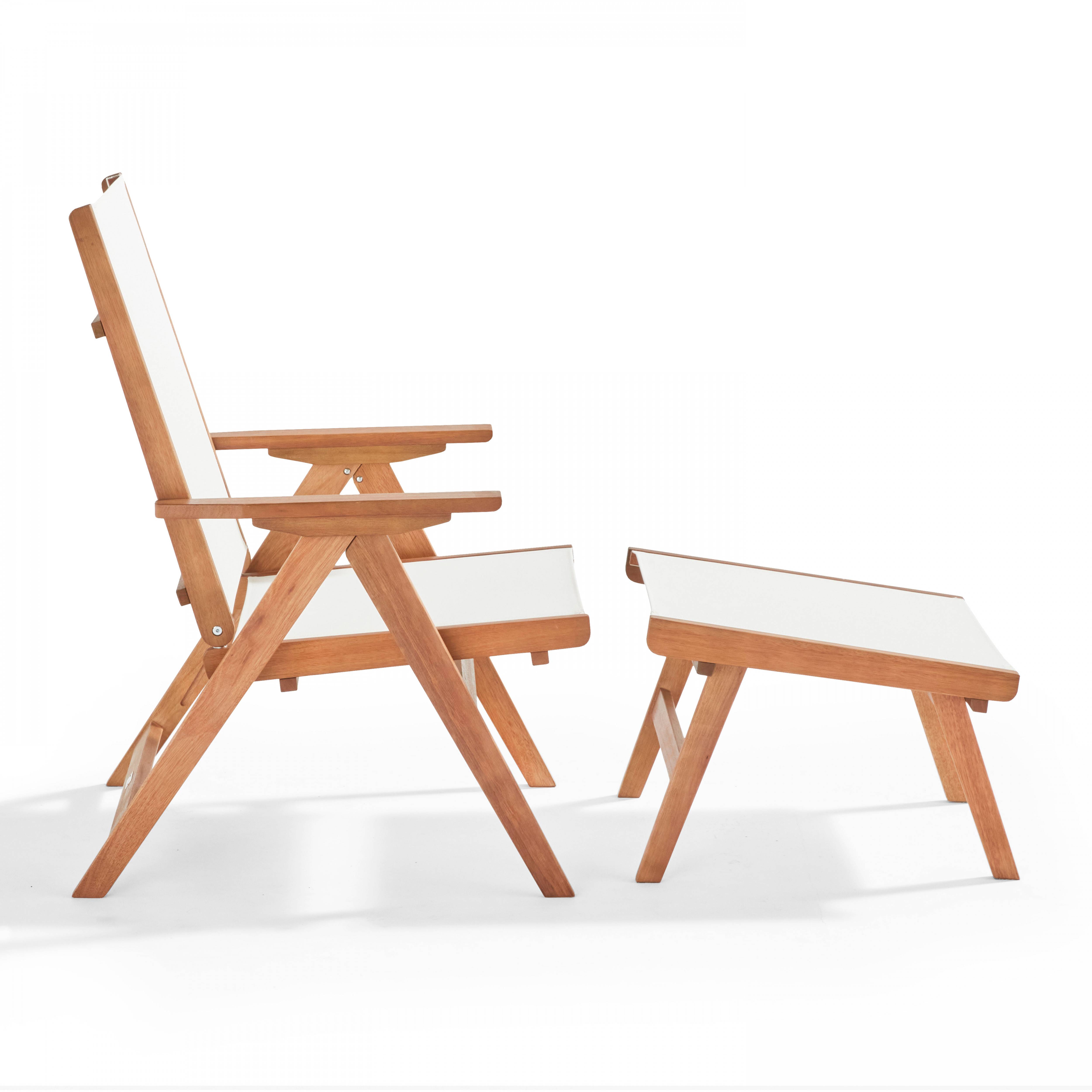 Oviala - Fauteuil relax en bois d'eucalyptus avec repose-pieds blanc Sisco - Oviala - Image 6