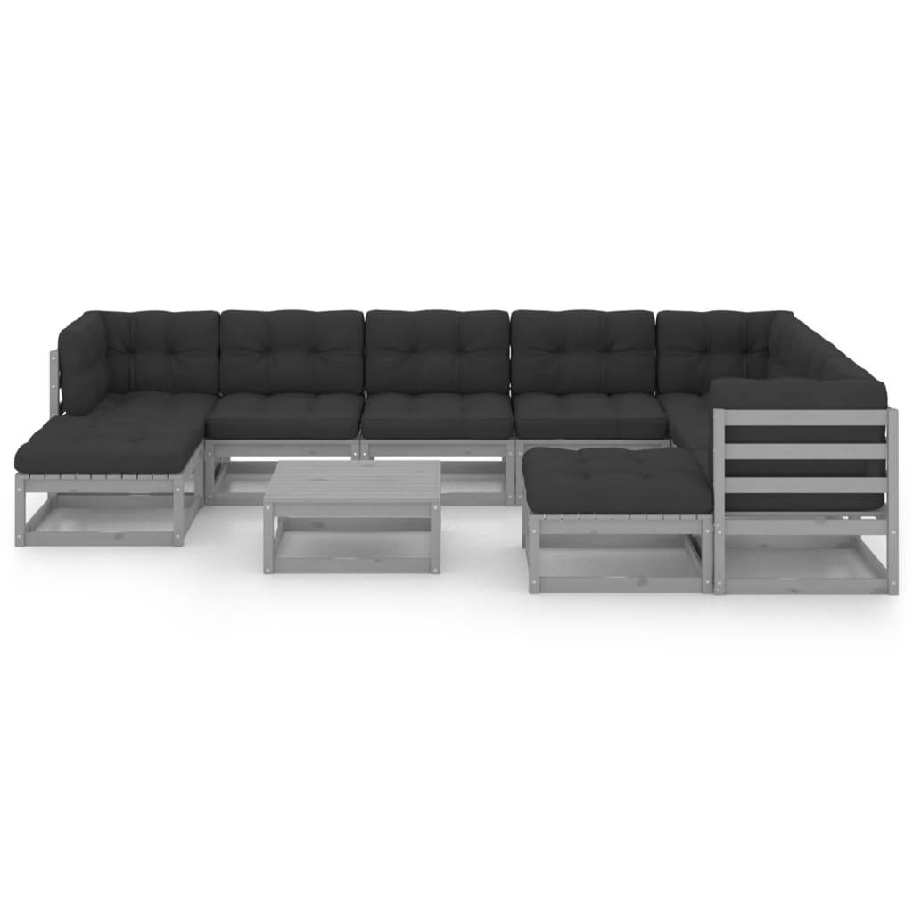 Helloshop26 - Salon de jardin meuble d'extérieur ensemble de mobilier 10 pièces avec coussins gris bois de pin massif - Imagen 2
