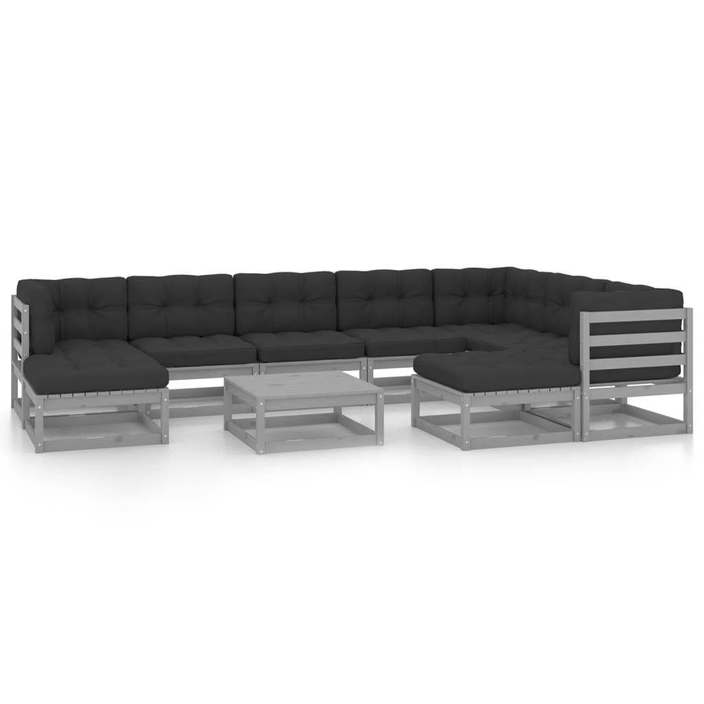 Helloshop26 - Salon de jardin meuble d'extérieur ensemble de mobilier 10 pièces avec coussins gris bois de pin massif - Imagen 1